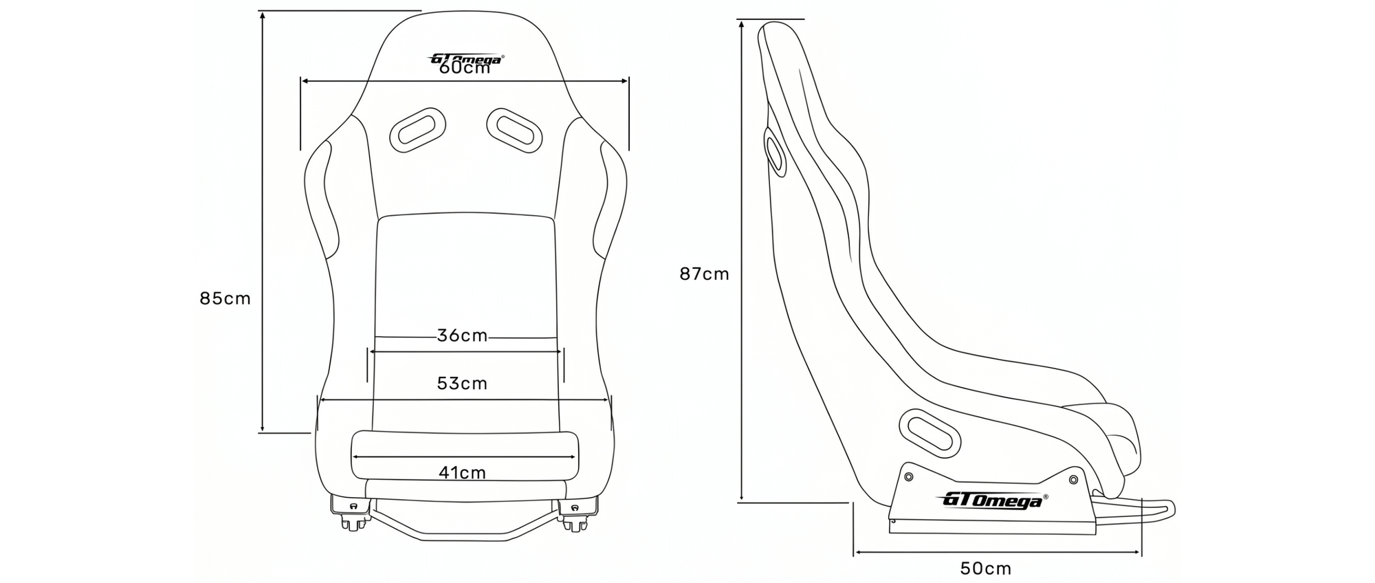 CHASE V2 Bucket Seat dimensions
