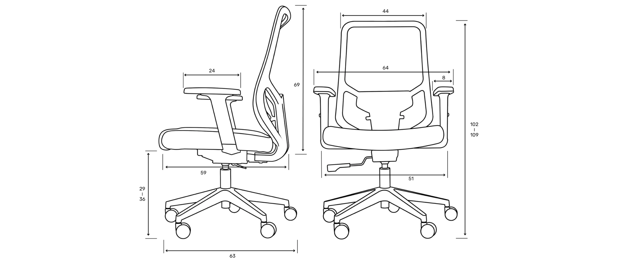 CORE ONE Ergonomic Chair dimensions