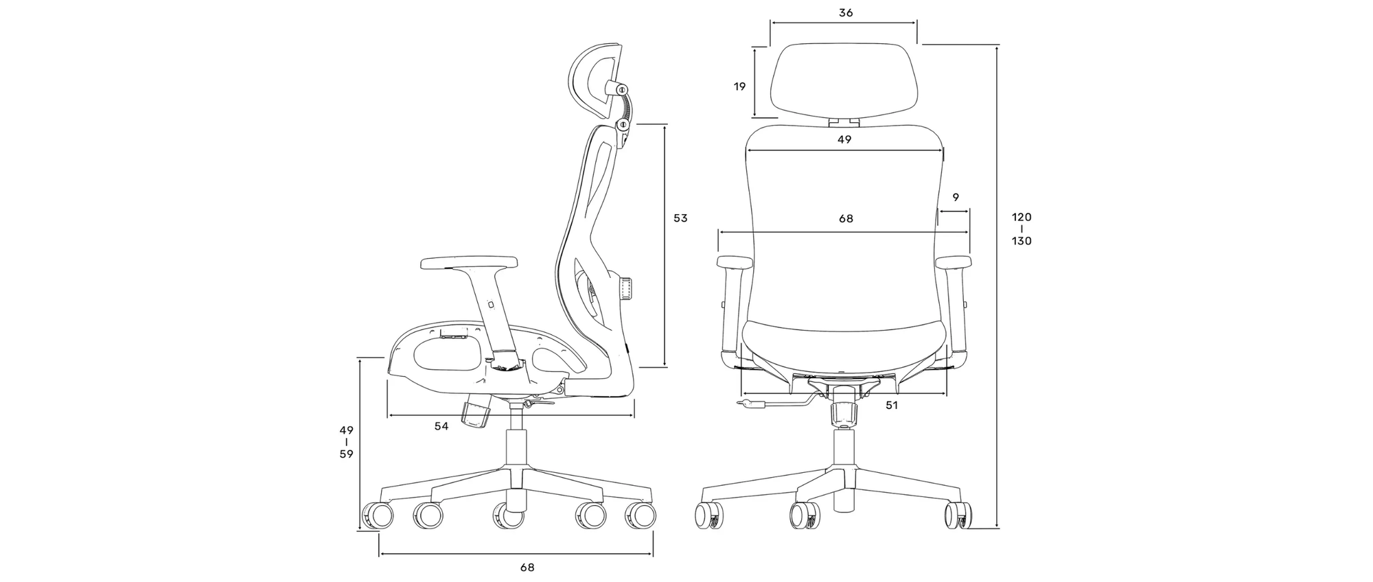 ON-22 Ergonomic Chair dimensions